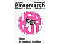 Klistermærke fra den Internationale Pinsemarch fra Hillerød til København 2. - 3. juni 1968. Marchen var en demonstration mod USA's krig i Vietnam