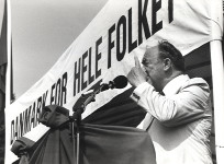 Anker Jørgensen taler under valgkampen 1987